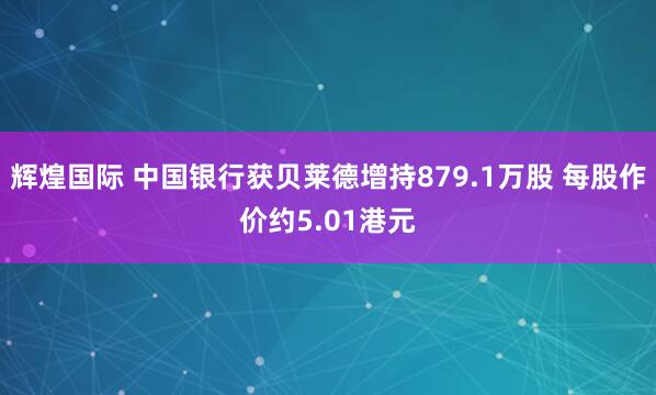 辉煌国际 中国银行获贝莱德增持879.1万股 每股作价约5.01港元