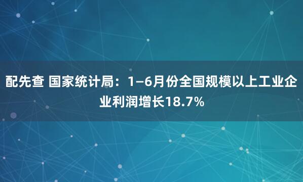 配先查 国家统计局：1—6月份全国规模以上工业企业利润增长18.7%