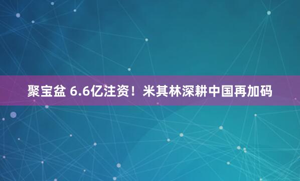 聚宝盆 6.6亿注资！米其林深耕中国再加码