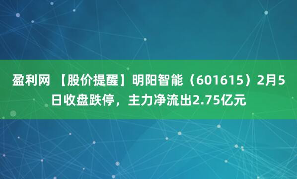盈利网 【股价提醒】明阳智能（601615）2月5日收盘跌停，主力净流出2.75亿元